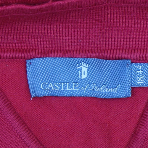 Castle of Ireland Women's Red V-Neck Cable Knit Jumper Size 18