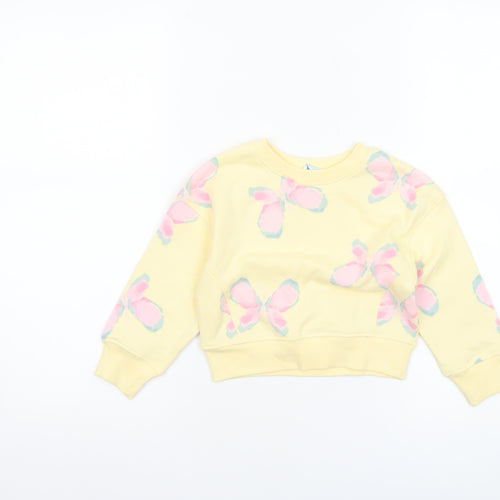 Primark Girls Yellow Butterfly Print Long Sleeve Cotton Sweatshirt 18-24 Months