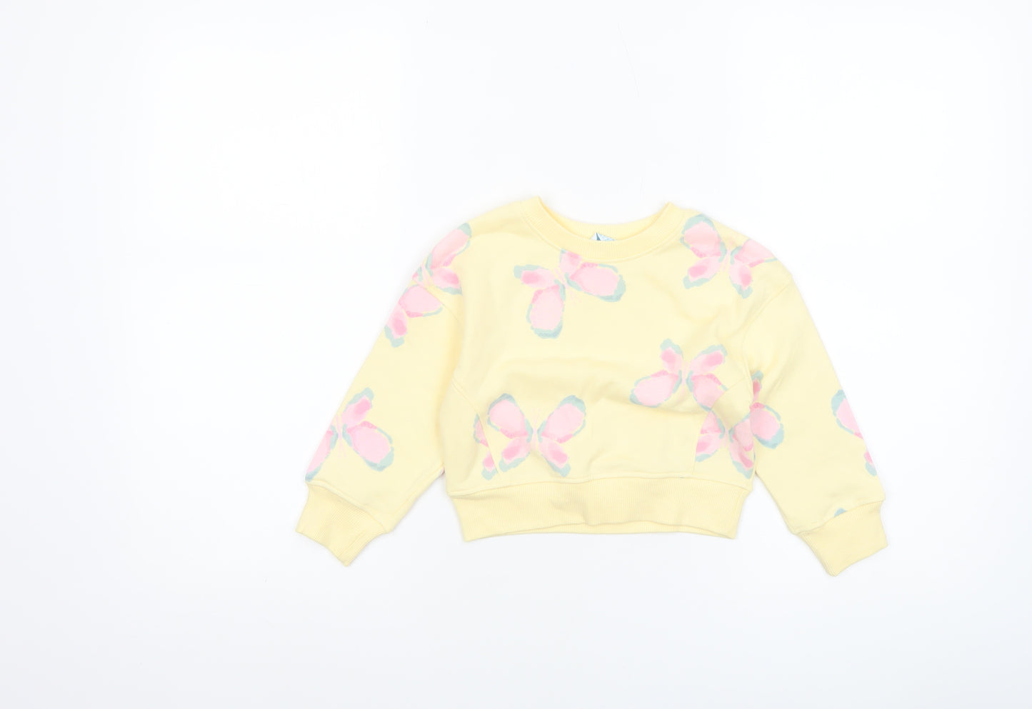 Primark Girls Yellow Butterfly Print Long Sleeve Cotton Sweatshirt 18-24 Months