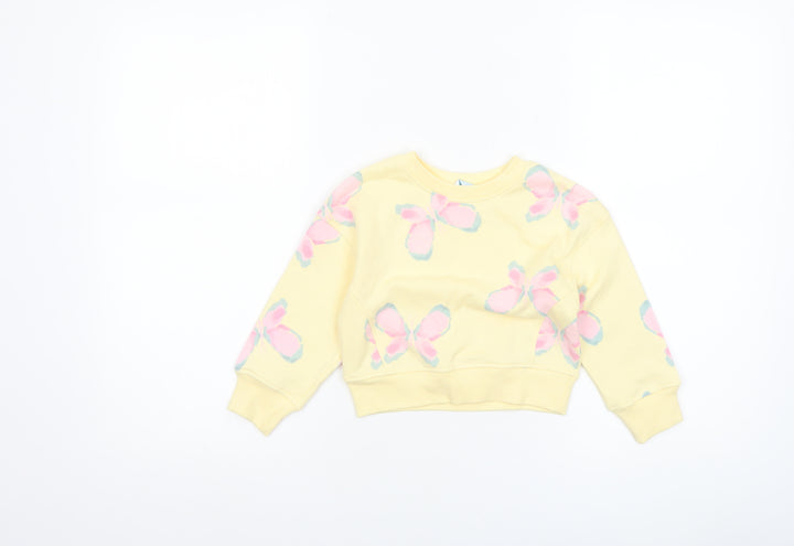 Primark Girls Yellow Butterfly Print Long Sleeve Cotton Sweatshirt 18-24 Months