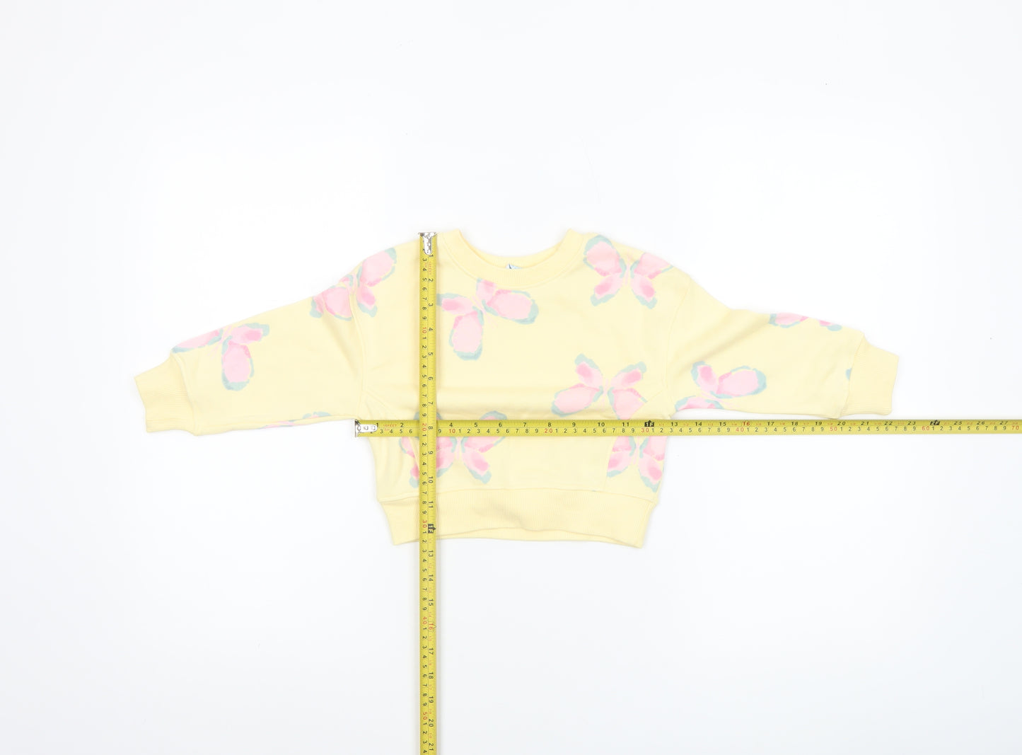 Primark Girls Yellow Butterfly Print Long Sleeve Cotton Sweatshirt 18-24 Months