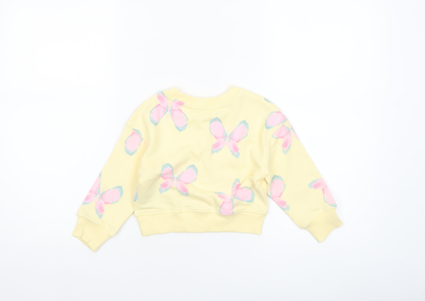 Primark Girls Yellow Butterfly Print Long Sleeve Cotton Sweatshirt 18-24 Months