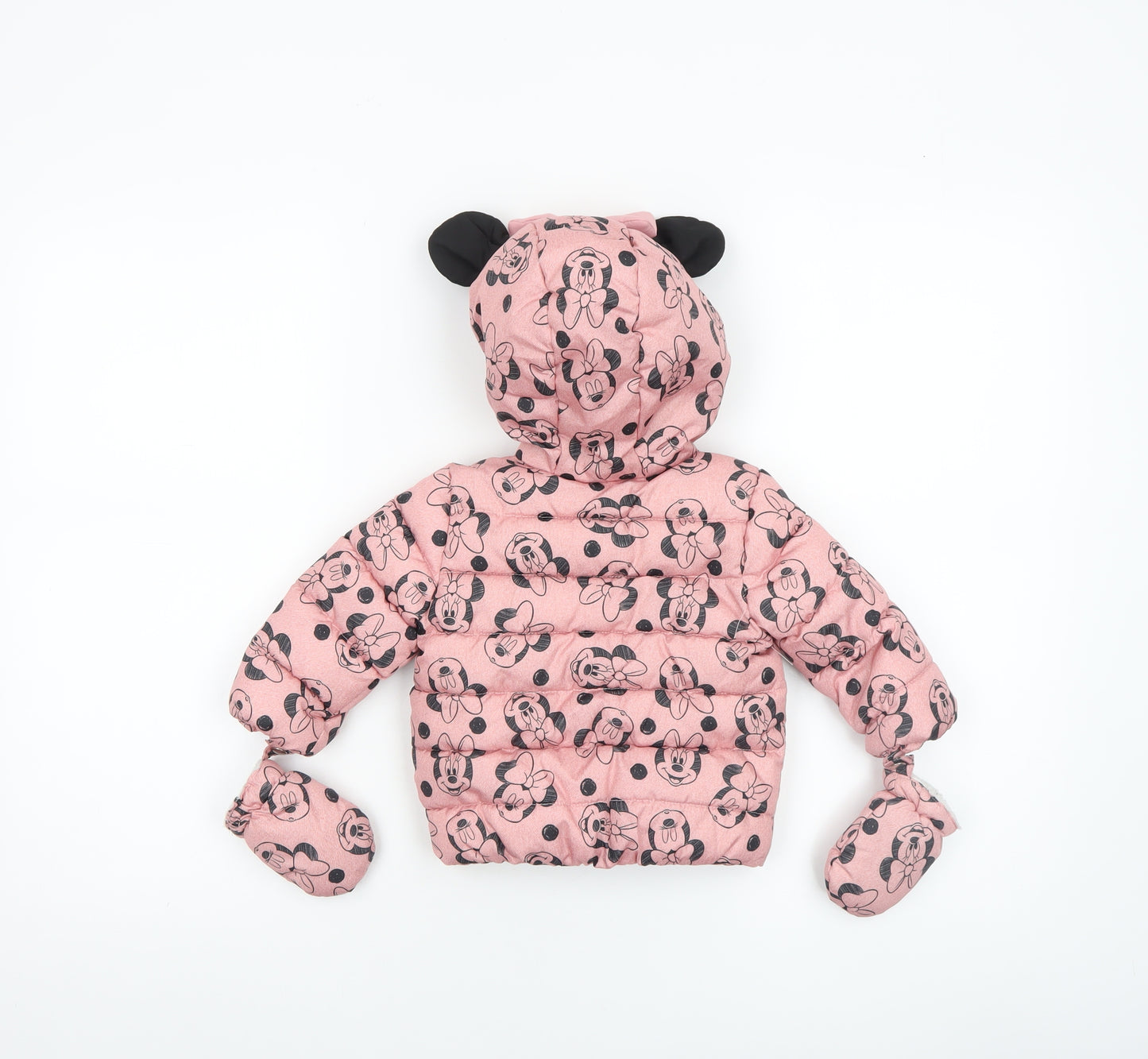 Disney Baby Girls Pink Minnie Mouse Puffer Jacket 3-6 Months Hooded Winter Coat