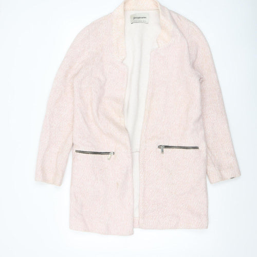 Stradivarius Women’s Pink Mid-Length Cotton Blend Zip Pocket Coat Size 12