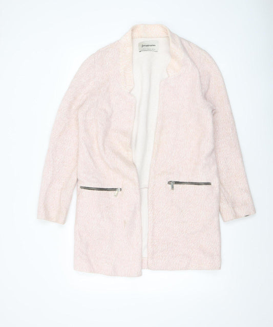 Stradivarius Women’s Pink Mid-Length Cotton Blend Zip Pocket Coat Size 12