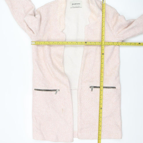 Stradivarius Women’s Pink Mid-Length Cotton Blend Zip Pocket Coat Size 12