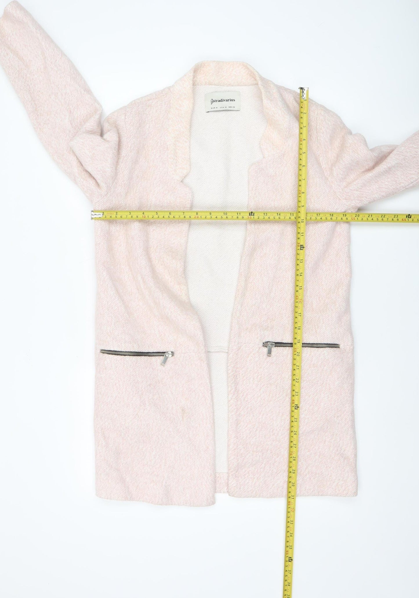 Stradivarius Women’s Pink Mid-Length Cotton Blend Zip Pocket Coat Size 12