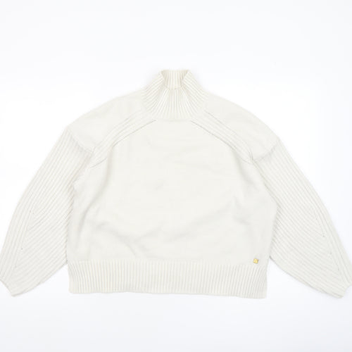 River Island Women Ivory Mock Neck Ribbed Knit Jumper XS