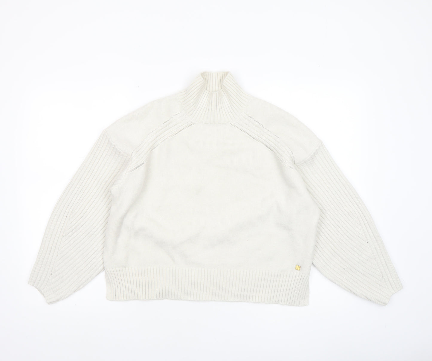 River Island Women Ivory Mock Neck Ribbed Knit Jumper XS