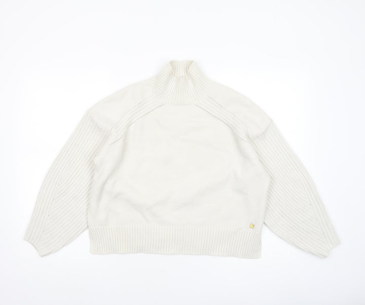 River Island Women Ivory Mock Neck Ribbed Knit Jumper XS