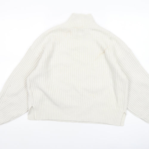 River Island Women Ivory Mock Neck Ribbed Knit Jumper XS
