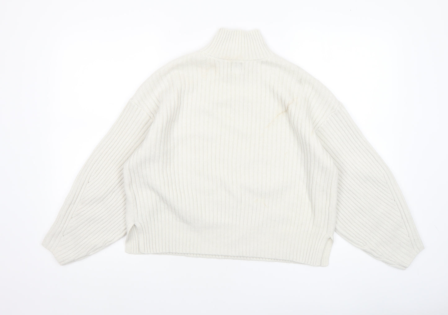 River Island Women Ivory Mock Neck Ribbed Knit Jumper XS