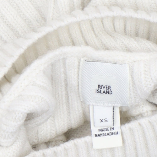 River Island Women Ivory Mock Neck Ribbed Knit Jumper XS