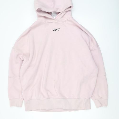 Reebok Womens Pink Pullover Hoodie L Cotton Blend Logo Athletic