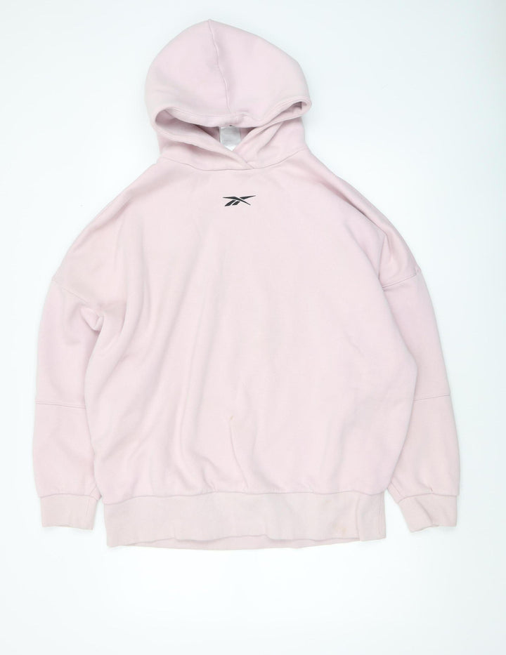 Reebok Womens Pink Pullover Hoodie L Cotton Blend Logo Athletic
