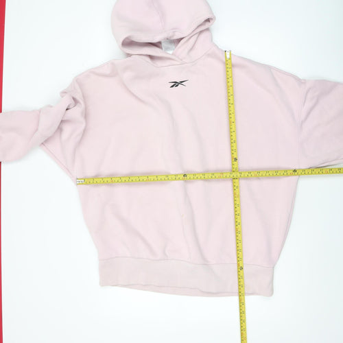 Reebok Womens Pink Pullover Hoodie L Cotton Blend Logo Athletic