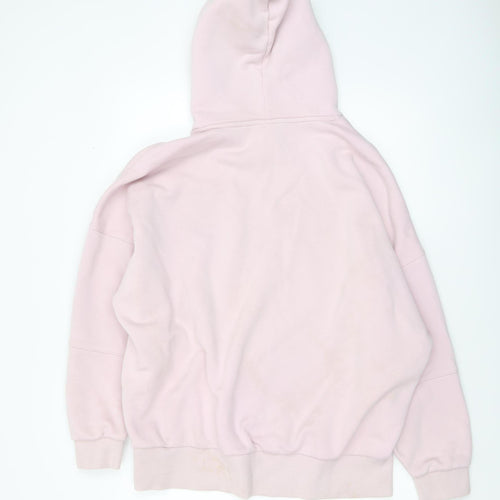 Reebok Womens Pink Pullover Hoodie L Cotton Blend Logo Athletic