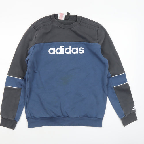 Adidas Boys Blue Colourblock Logo Fleece Sweatshirt 13-14 Years