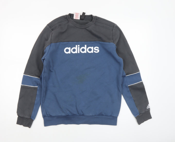 Adidas Boys Blue Colourblock Logo Fleece Sweatshirt 13-14 Years