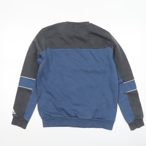 Adidas Boys Blue Colourblock Logo Fleece Sweatshirt 13-14 Years