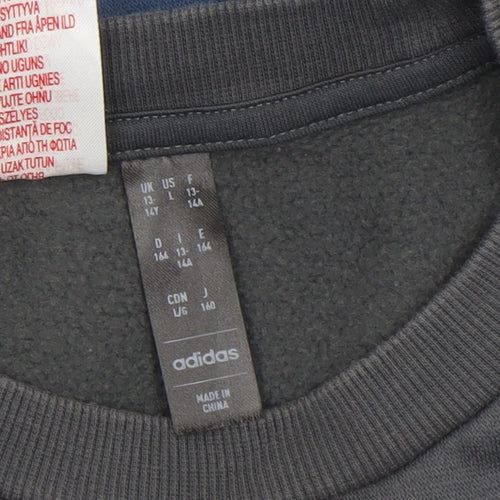 Adidas Boys Blue Colourblock Logo Fleece Sweatshirt 13-14 Years