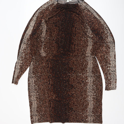 H&M Women’s Brown Animal Print Bodycon Dress XL Long Sleeve