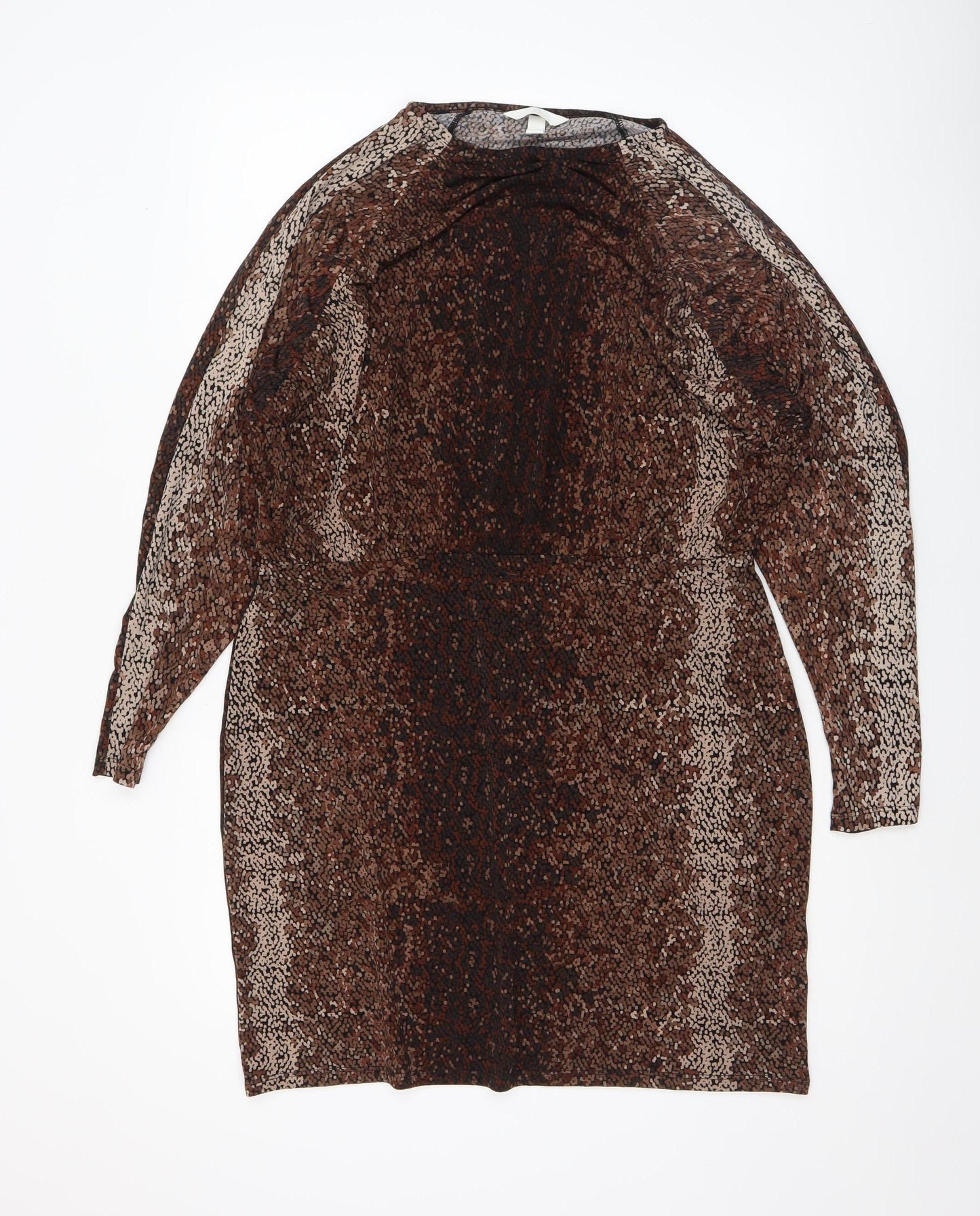 H&M Women’s Brown Animal Print Bodycon Dress XL Long Sleeve