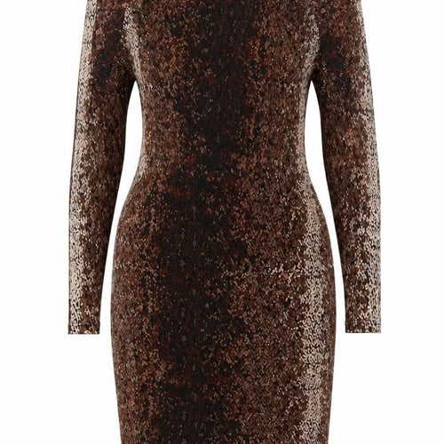 H&M Women’s Brown Animal Print Bodycon Dress XL Long Sleeve