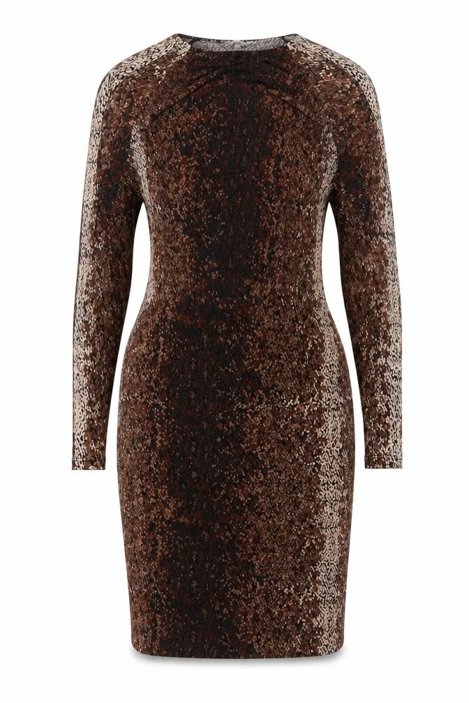 H&M Women’s Brown Animal Print Bodycon Dress XL Long Sleeve