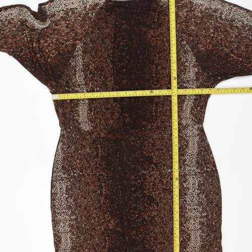 H&M Women’s Brown Animal Print Bodycon Dress XL Long Sleeve