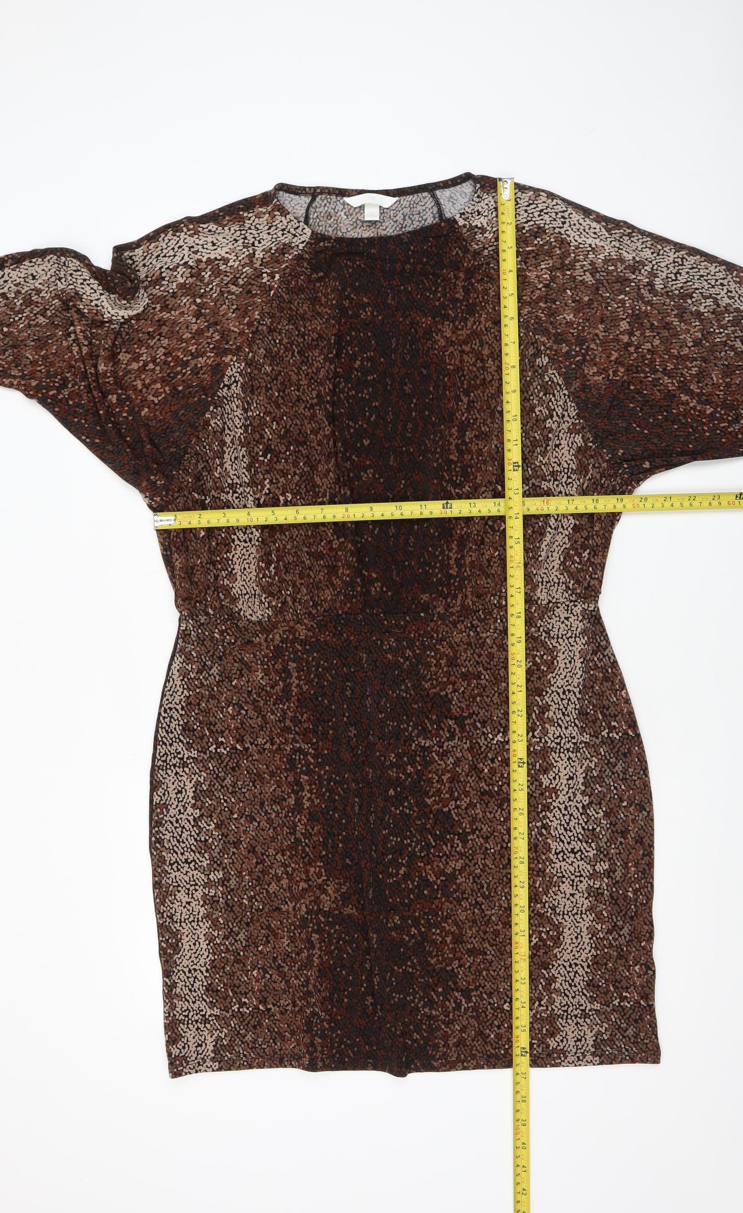 H&M Women’s Brown Animal Print Bodycon Dress XL Long Sleeve
