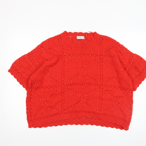 Allery Women Red Short Sleeve Knit Jumper XL 100% Cotton