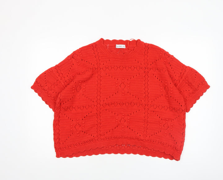 Allery Women Red Short Sleeve Knit Jumper XL 100% Cotton