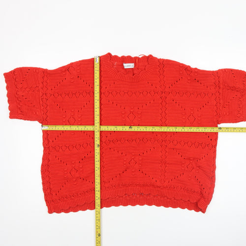 Allery Women Red Short Sleeve Knit Jumper XL 100% Cotton