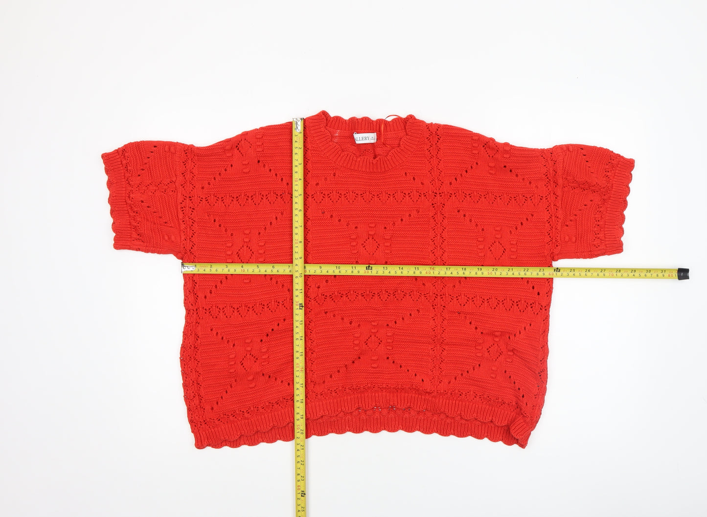 Allery Women Red Short Sleeve Knit Jumper XL 100% Cotton