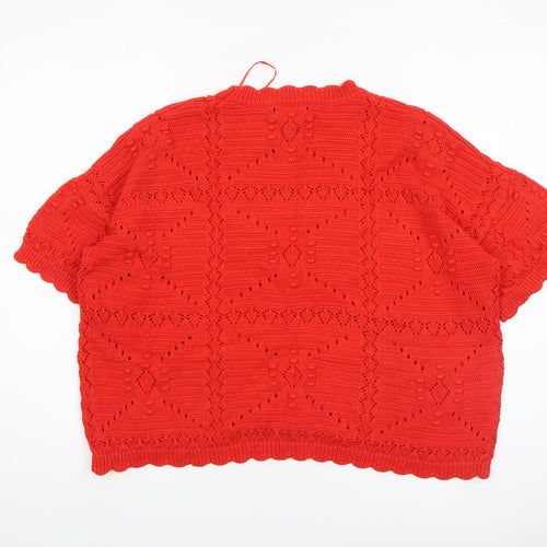 Allery Women Red Short Sleeve Knit Jumper XL 100% Cotton