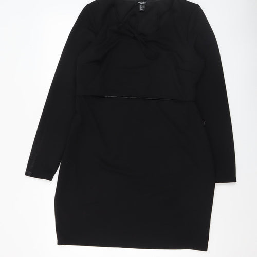 New Look Women Black Size 18 Bodycon Long Sleeve Knee Length Dress