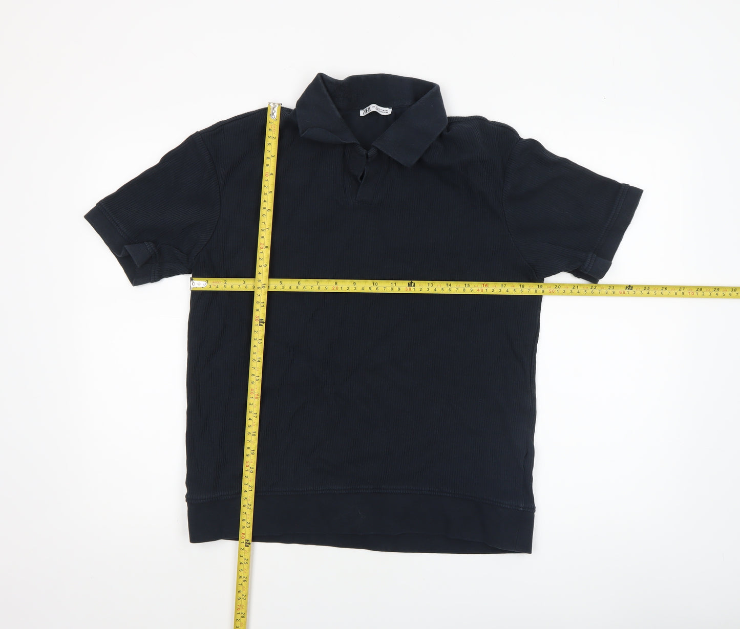 Zara Men’s Black Cotton Short Sleeve Polo Shirt Size M