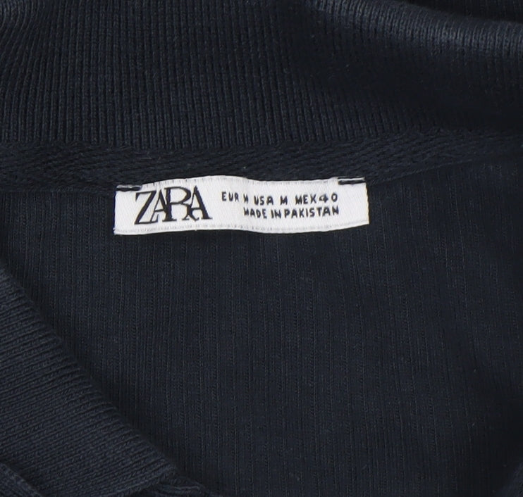 Zara Men’s Black Cotton Short Sleeve Polo Shirt Size M