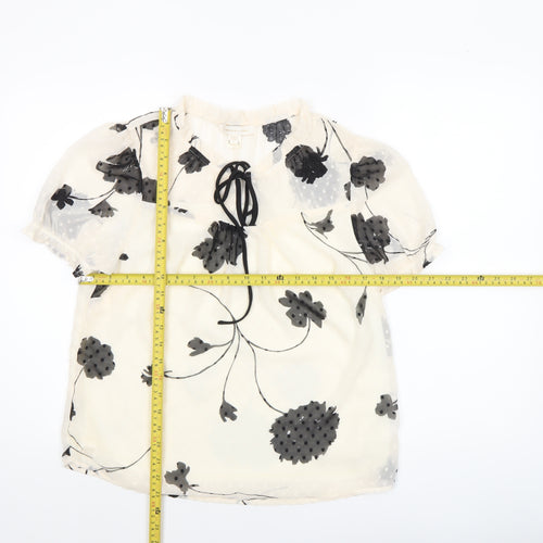 Monteau Los Angeles Women’s Ivory Floral Chiffon Tunic Blouse L