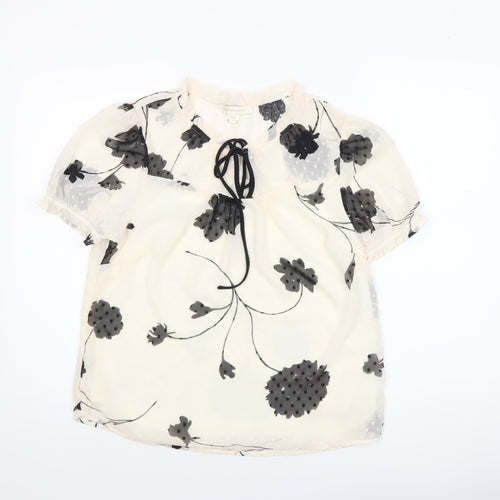 Monteau Los Angeles Women’s Ivory Floral Chiffon Tunic Blouse L