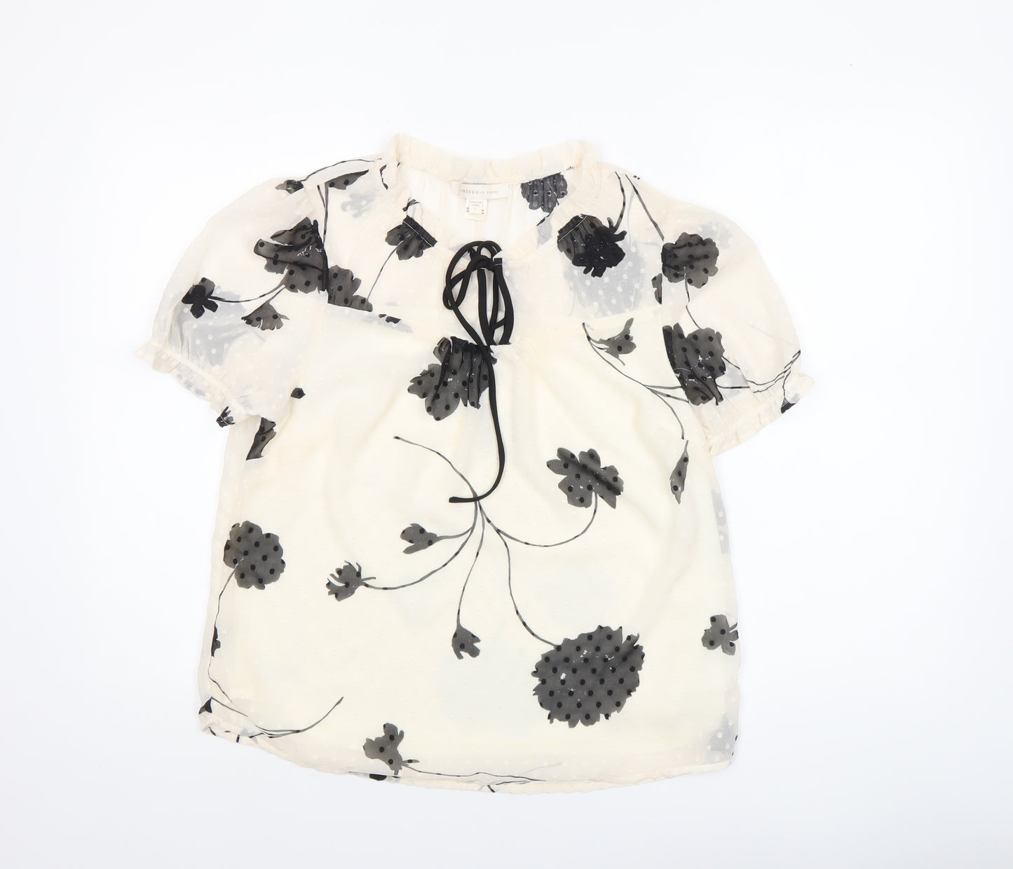 Monteau Los Angeles Women’s Ivory Floral Chiffon Tunic Blouse L