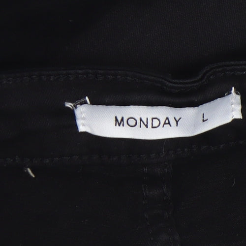 Monday Women’s Black Beaded Hem Bow Skinny Jeggings L