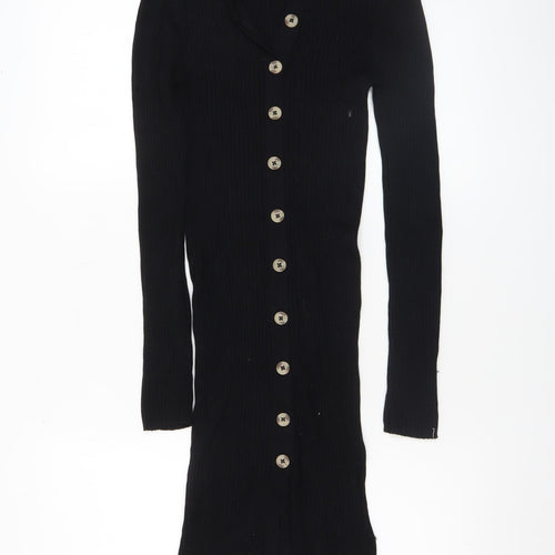 Brave Soul Women Black Collared Button Bodycon Knit Dress Size S