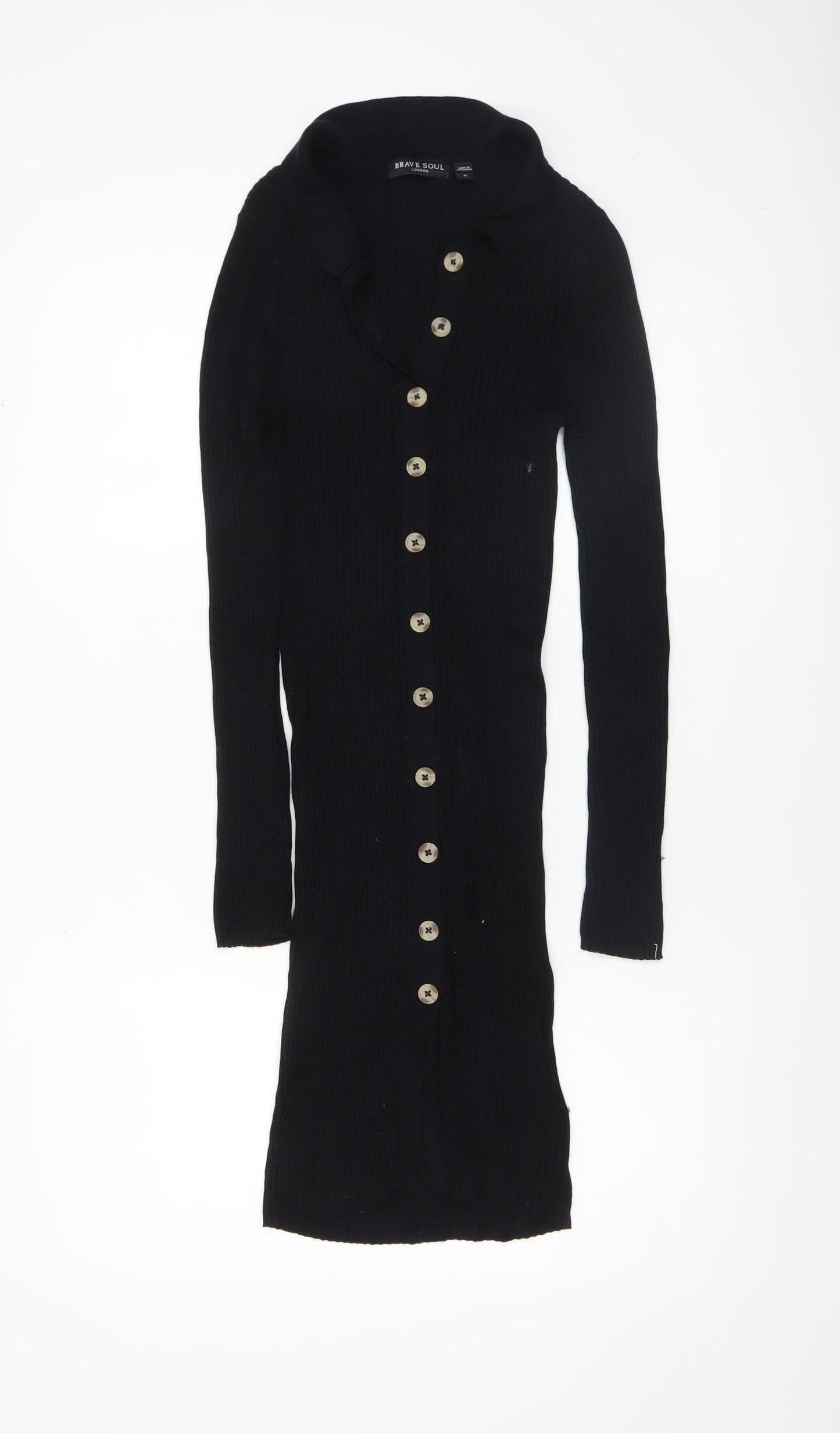 Brave Soul Women Black Collared Button Bodycon Knit Dress Size S