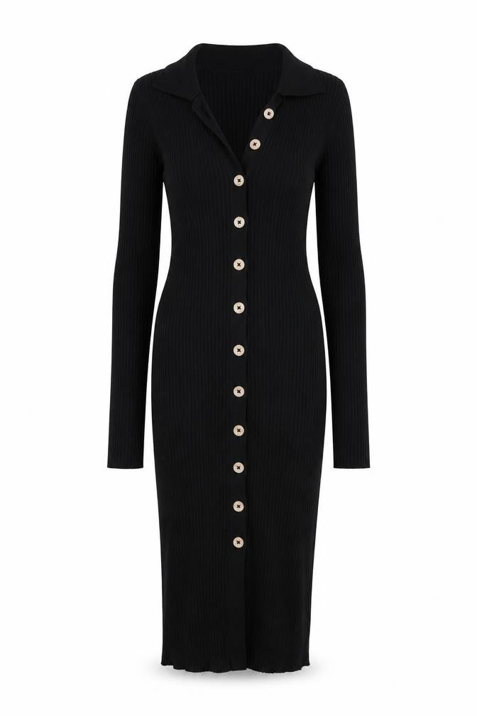 Brave Soul Women Black Collared Button Bodycon Knit Dress Size S