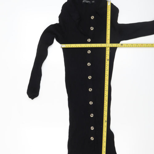 Brave Soul Women Black Collared Button Bodycon Knit Dress Size S