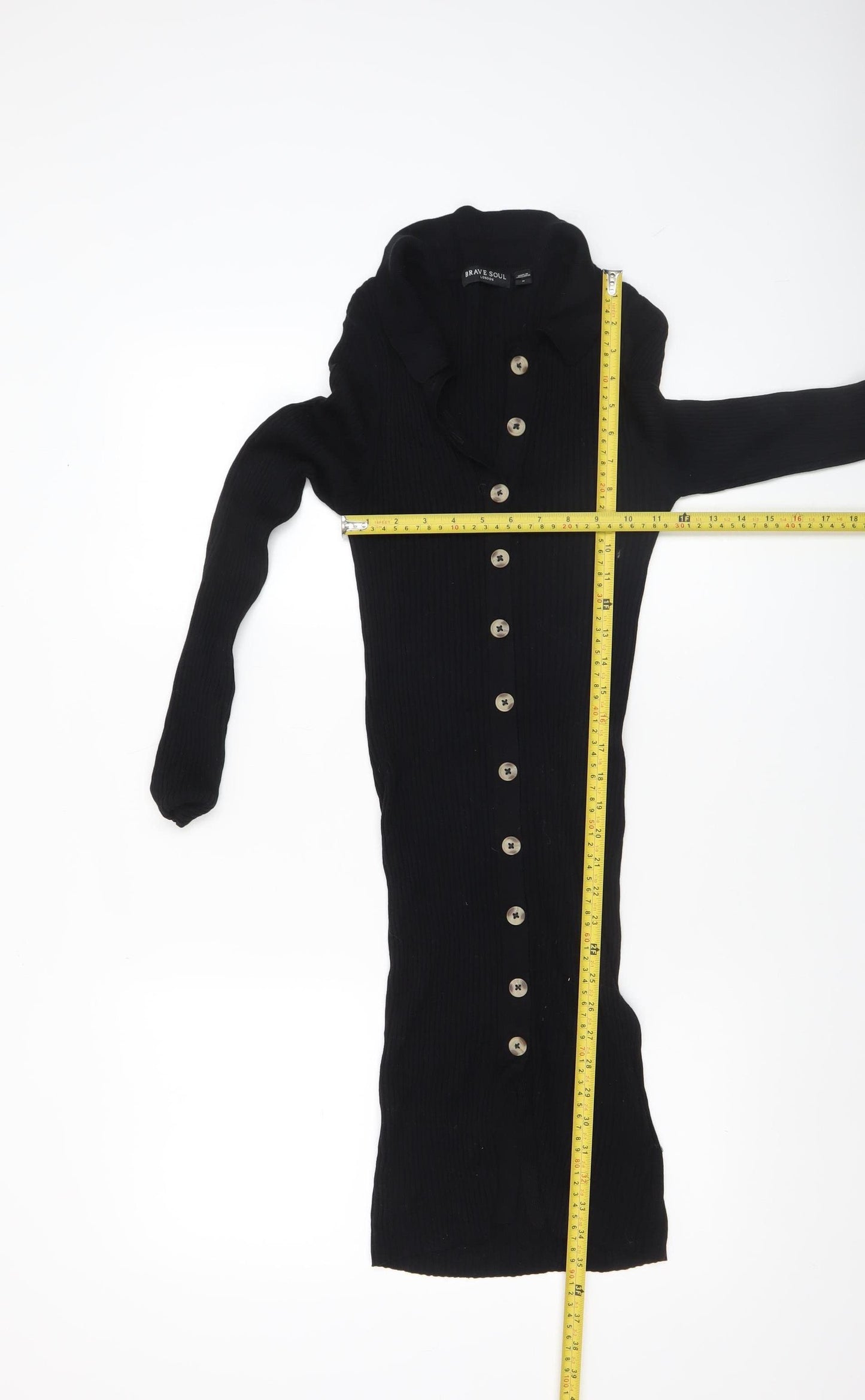 Brave Soul Women Black Collared Button Bodycon Knit Dress Size S