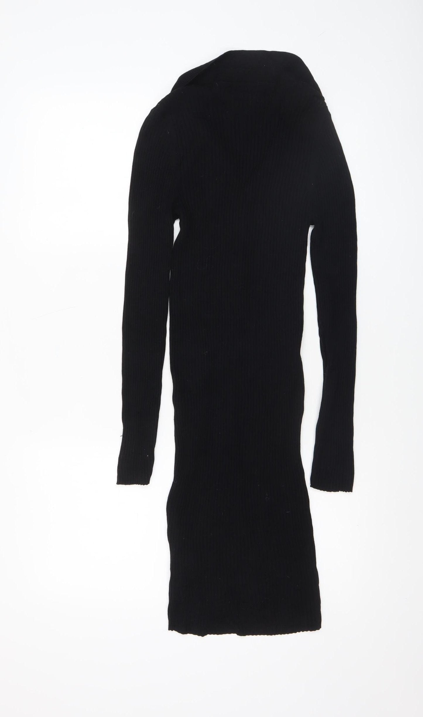 Brave Soul Women Black Collared Button Bodycon Knit Dress Size S