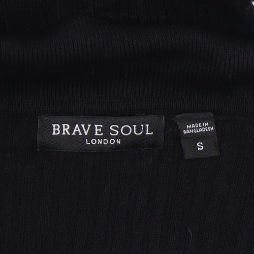 Brave Soul Women Black Collared Button Bodycon Knit Dress Size S